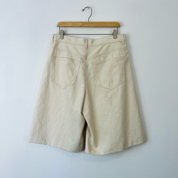 COS Cream Beige Marl Denim Cotton Extra Wide Leg Knee Length Shorts UK 14 - Picture 6 of 10